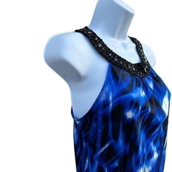 Cache blue white tank top  size XS 95% silk.   A415 - Picture 3 of 5